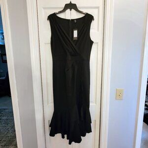 VFSHOW Ruched Wrap V Neck Cocktail Ruffle Split Mermaid Midi Dress, Size Large